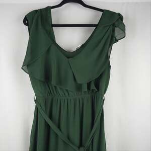 Balticborn Women's XL Green Ruffle Chiffon Maxi Dress